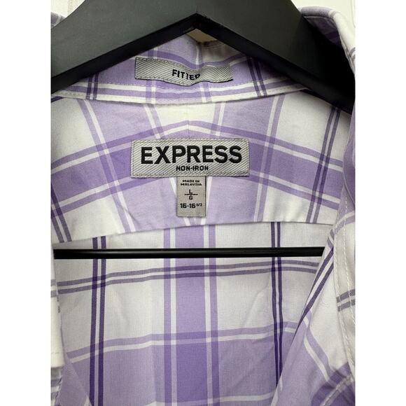 Express Non-Iron Fitted‎ Long Sleeve Plaid Button Up Dress Shirt Size L #80 - Picture 2 of 12